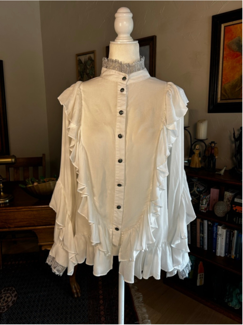 Ivory Ruffled Button-Front Blouse - Picture 2 of 12